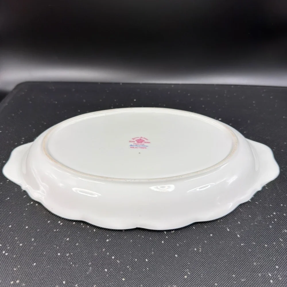 Royal Albert Petit Point China Oval Serving Platter Floral Gold Trim England 10